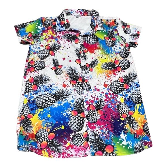 Funnycokid Short-Sleeve Hawaiian Graphic Neon Pineapple Shirt Youth XL Women XS - Picture 1 of 3